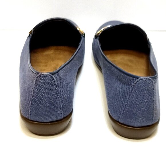 Aerosoles Close Bet Blue Fabric 103 Loafers 7M Gold Chain Detail Memory Foam NIB - Picture 7 of 13